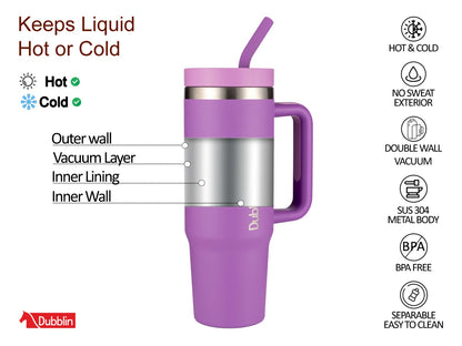 Dubblin Bold 900ml Thermal Vacuum Insulated Mug with Stainless Steel Straw (Twin Flow: Normal Sipper Plus Straw Sipper)