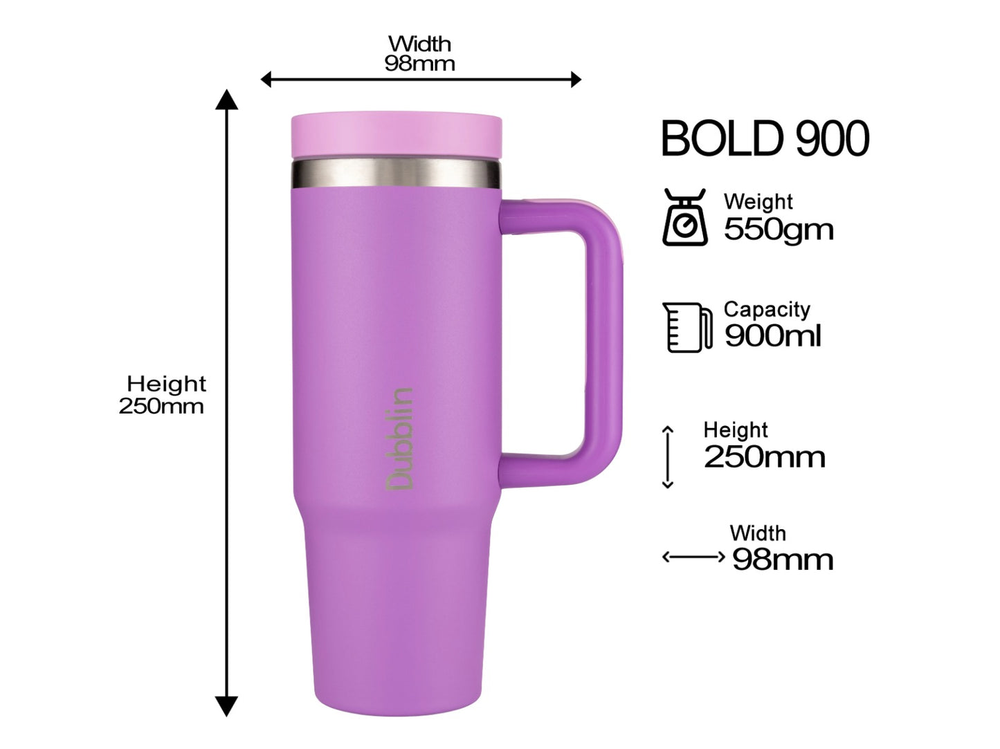 Dubblin Bold 900ml Thermal Vacuum Insulated Mug with Stainless Steel Straw (Twin Flow: Normal Sipper Plus Straw Sipper)