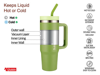 Dubblin Bold 900ml Thermal Vacuum Insulated Mug with Stainless Steel Straw (Twin Flow: Normal Sipper Plus Straw Sipper)
