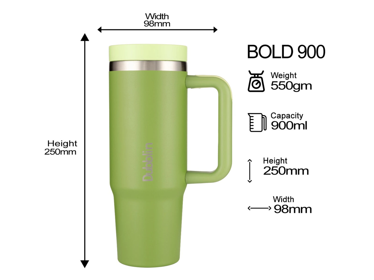 Dubblin Bold 900ml Thermal Vacuum Insulated Mug with Stainless Steel Straw (Twin Flow: Normal Sipper Plus Straw Sipper)