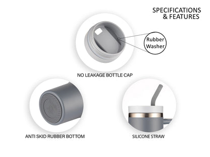 Dubblin Bold 900ml Thermal Vacuum Insulated Mug with Stainless Steel Straw (Twin Flow: Normal Sipper Plus Straw Sipper)