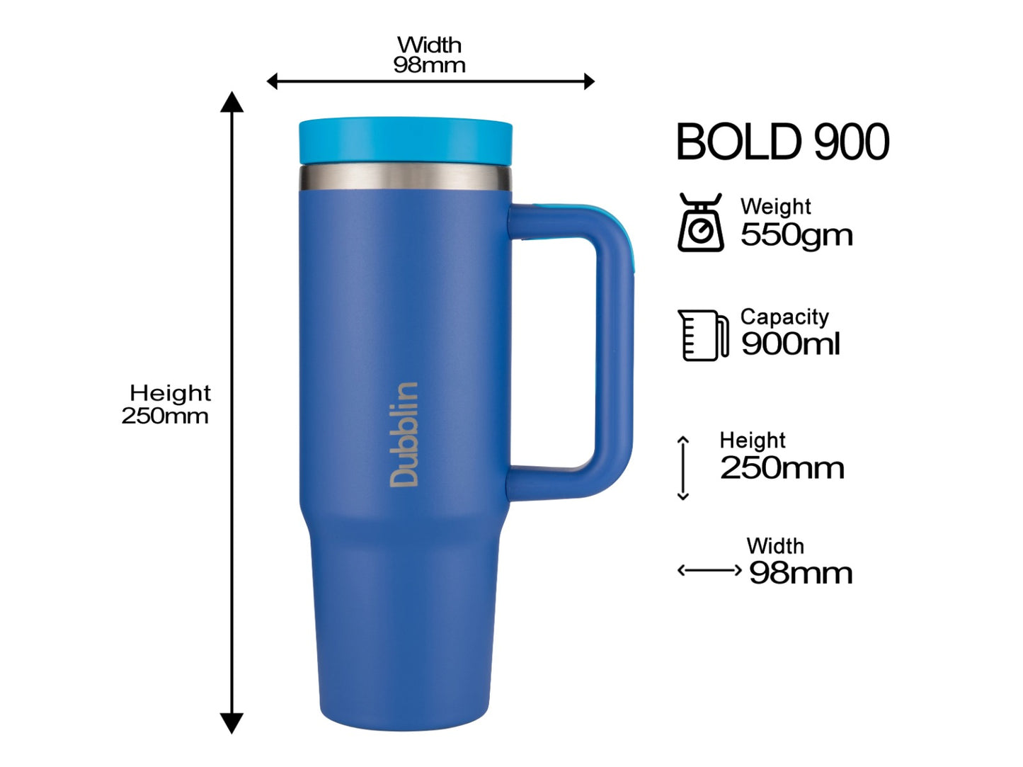 Dubblin Bold 900ml Thermal Vacuum Insulated Mug with Stainless Steel Straw (Twin Flow: Normal Sipper Plus Straw Sipper)