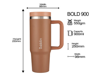 Dubblin Bold 900ml Thermal Vacuum Insulated Mug with Stainless Steel Straw (Twin Flow: Gulper Plus Straw Sipper)