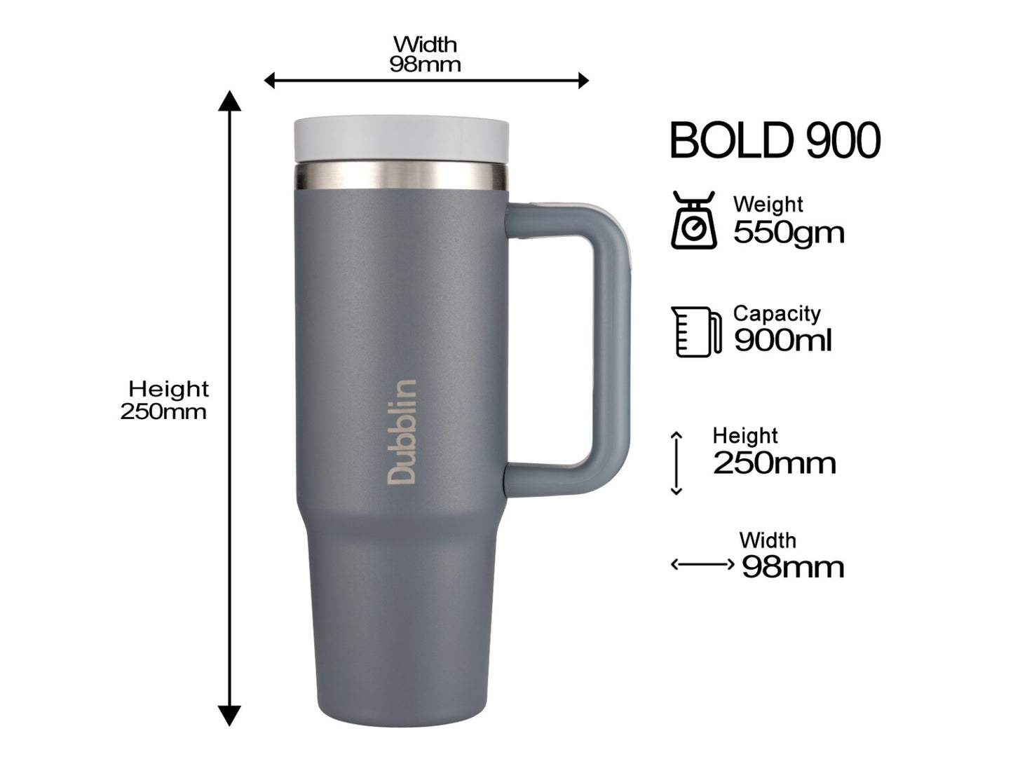 Dubblin Bold 900ml Thermal Vacuum Insulated Mug with Stainless Steel Straw (Twin Flow: Gulper Plus Straw Sipper)