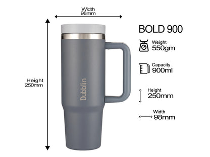 Dubblin Bold 900ml Thermal Vacuum Insulated Mug with Stainless Steel Straw (Twin Flow: Gulper Plus Straw Sipper)