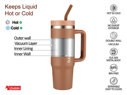 Dubblin Bold 900ml Thermal Vacuum Insulated Mug with Stainless Steel Straw (Twin Flow: Gulper Plus Straw Sipper)