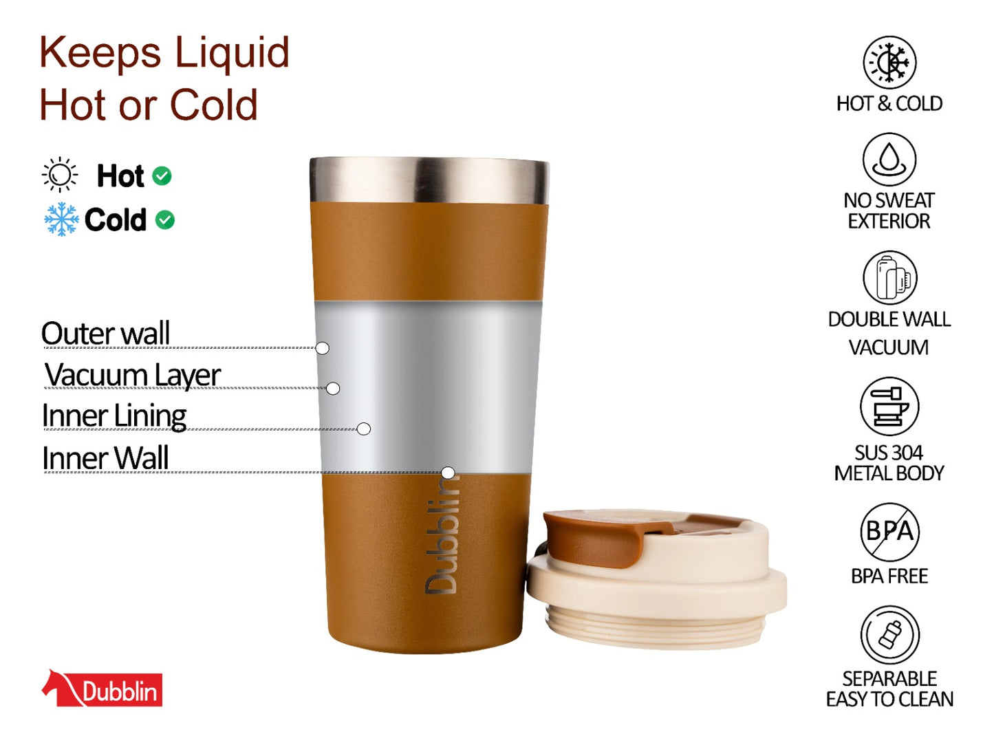 Dubblin Euro 500ml Thermal Vacuum Insulated Bottle with Silicon Straw (Twin Flow: Gulper Plus Straw Sipper)