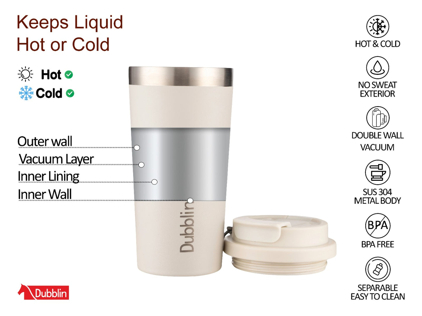 Dubblin Euro 500ml Thermal Vacuum Insulated Bottle with Silicon Straw (Twin Flow: Gulper Plus Straw Sipper)
