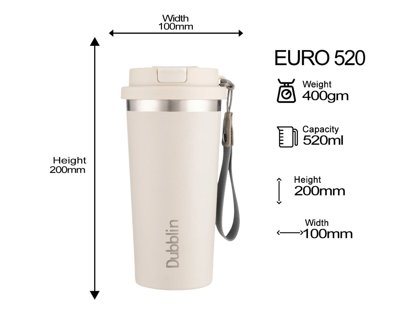 Dubblin Euro 500ml Thermal Vacuum Insulated Bottle with Silicon Straw (Twin Flow: Gulper Plus Straw Sipper)