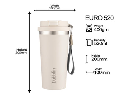 Dubblin Euro 500ml Thermal Vacuum Insulated Bottle with Silicon Straw (Twin Flow: Gulper Plus Straw Sipper)