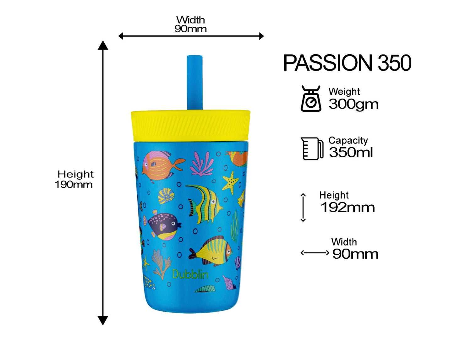 Dubblin Passion 350ml Thermal Vacuum Insulated Kids Bottle with Straw