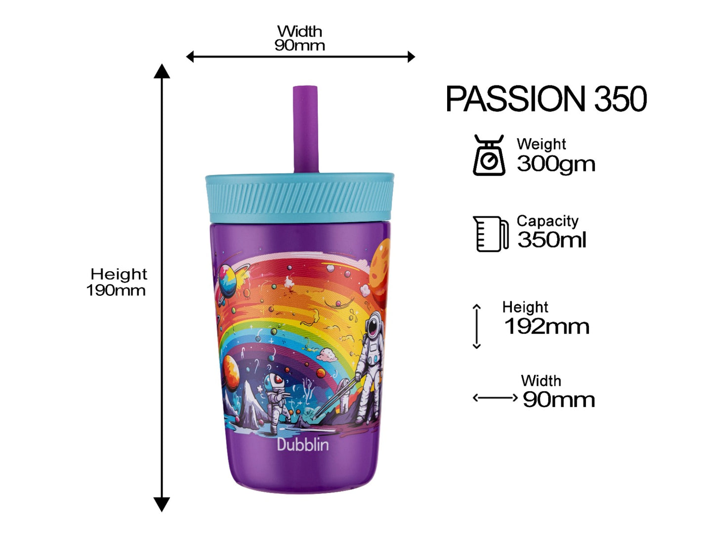Dubblin Passion 350ml Thermal Vacuum Insulated Kids Bottle with Straw
