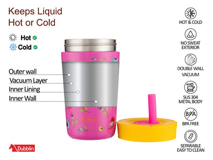 Dubblin Passion 350ml Thermal Vacuum Insulated Kids Bottle with Straw