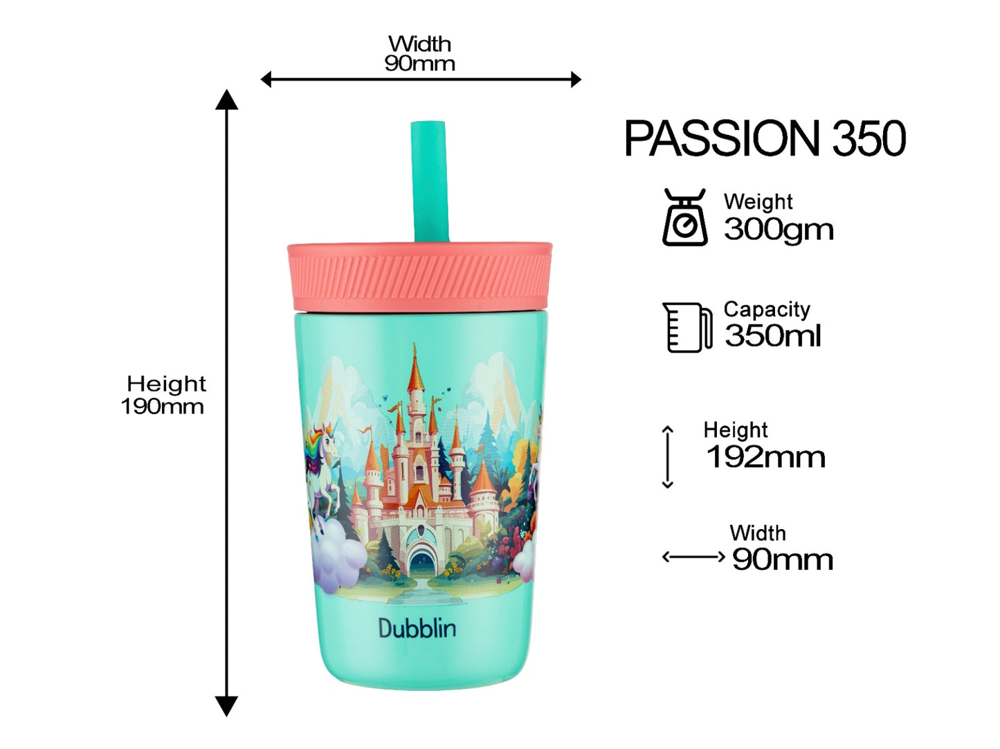 Dubblin Passion 350ml Thermal Vacuum Insulated Kids Bottle with Straw