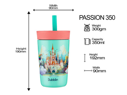 Dubblin Passion 350ml Thermal Vacuum Insulated Kids Bottle with Straw