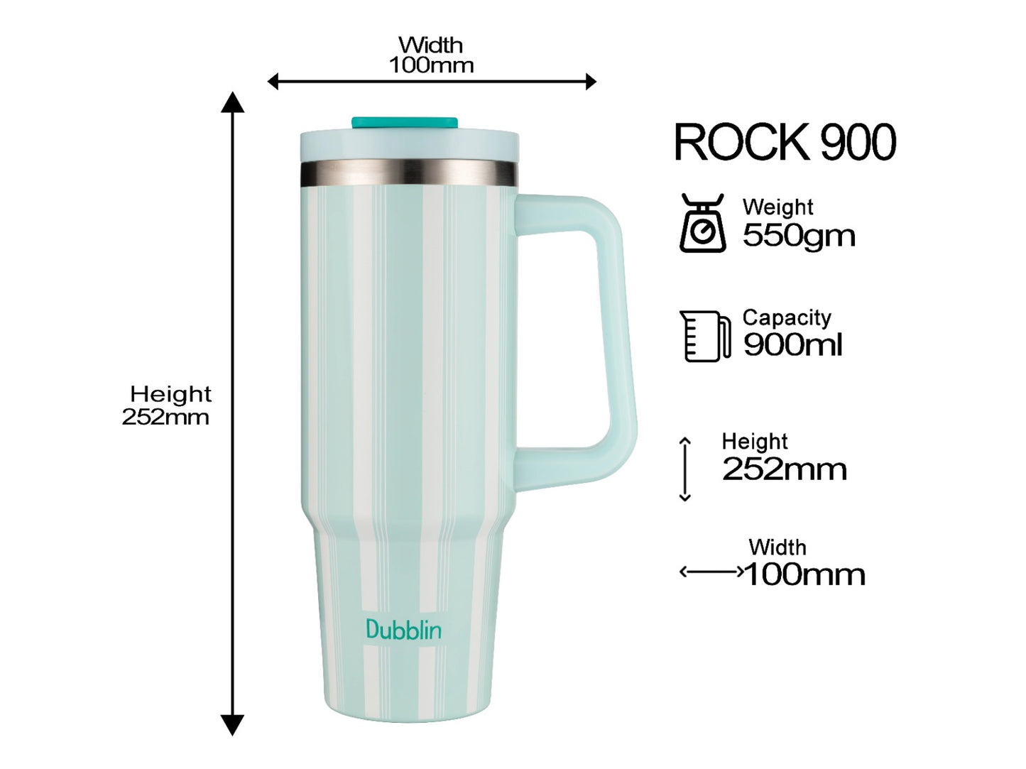 Dubblin Rock 900ml Thermal Vacuum Insulated Mug with Stainless Steel Straw (Twin Flow: Gulper Plus Straw Sipper)