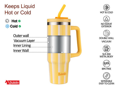 Dubblin Rock 900ml Thermal Vacuum Insulated Mug with Stainless Steel Straw (Twin Flow: Gulper Plus Straw Sipper)