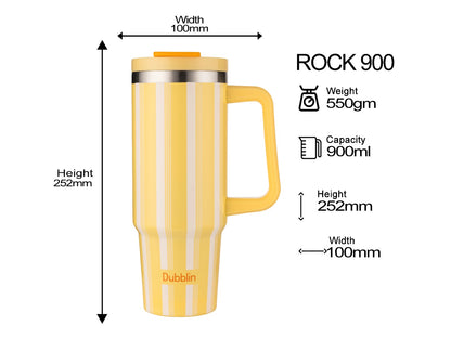 Dubblin Rock 900ml Thermal Vacuum Insulated Mug with Stainless Steel Straw (Twin Flow: Gulper Plus Straw Sipper)