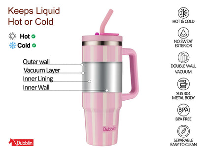 Dubblin Rock 900ml Thermal Vacuum Insulated Mug with Stainless Steel Straw (Twin Flow: Gulper Plus Straw Sipper)