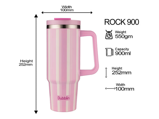 Dubblin Rock 900ml Thermal Vacuum Insulated Mug with Stainless Steel Straw (Twin Flow: Gulper Plus Straw Sipper)