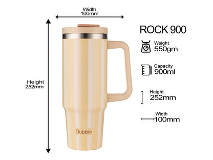 Dubblin Rock 900ml Thermal Vacuum Insulated Mug with Stainless Steel Straw (Twin Flow: Gulper Plus Straw Sipper)
