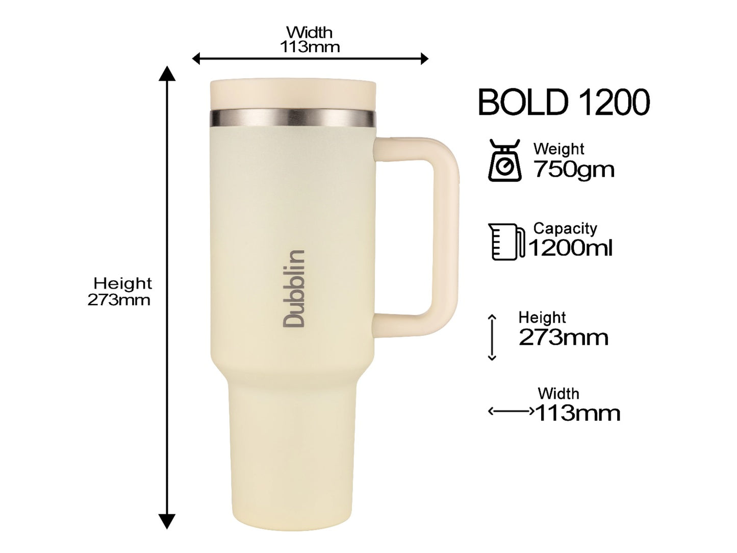 Dubblin Bold 1200ml Thermal Vacuum Insulated Mug with Stainless Steel Straw (Twin Flow: Gulper Plus Straw Sipper)
