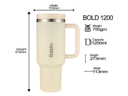 Dubblin Bold 1200ml Thermal Vacuum Insulated Mug with Stainless Steel Straw (Twin Flow: Gulper Plus Straw Sipper)