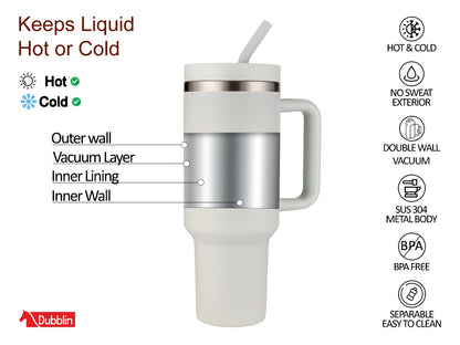 Dubblin Bold 1200ml Thermal Vacuum Insulated Mug with Stainless Steel Straw (Twin Flow: Gulper Plus Straw Sipper)