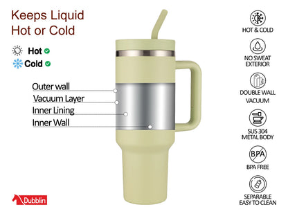 Dubblin Bold 1200ml Thermal Vacuum Insulated Mug with Stainless Steel Straw (Twin Flow: Gulper Plus Straw Sipper)