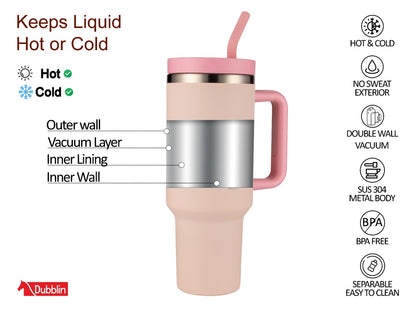Dubblin Bold 1200ml Thermal Vacuum Insulated Mug with Stainless Steel Straw (Twin Flow: Gulper Plus Straw Sipper)