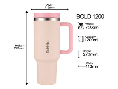 Dubblin Bold 1200ml Thermal Vacuum Insulated Mug with Stainless Steel Straw (Twin Flow: Gulper Plus Straw Sipper)