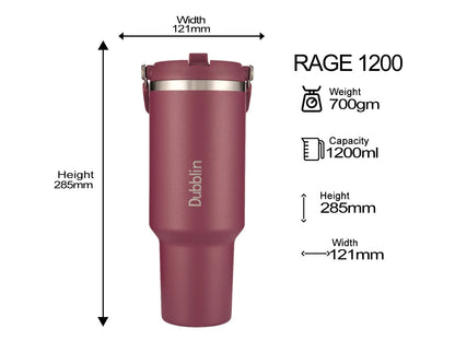 Dubblin Rage 1200ml Thermal Vacuum Insulated Mug with Straw