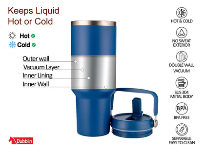 Dubblin Rage 1200ml Thermal Vacuum Insulated Mug with Straw