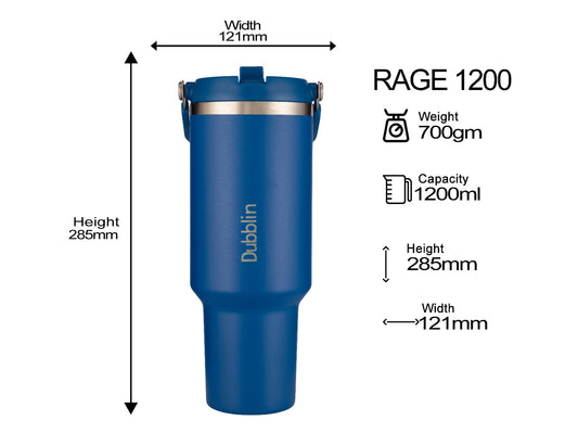 Dubblin Rage 1200ml Thermal Vacuum Insulated Mug with Straw