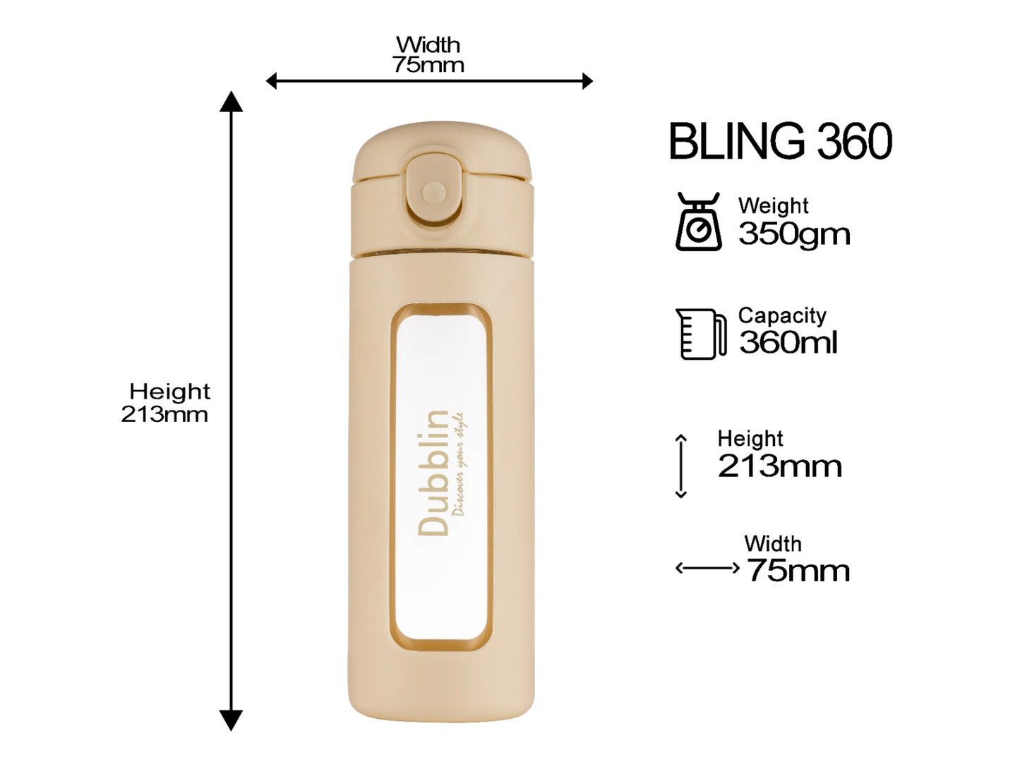 Dubblin Bling 360ml Borosilicate Glass Bottle with Strainer