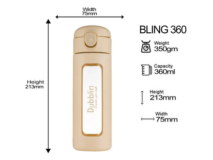 Dubblin Bling 360ml Borosilicate Glass Bottle with Strainer