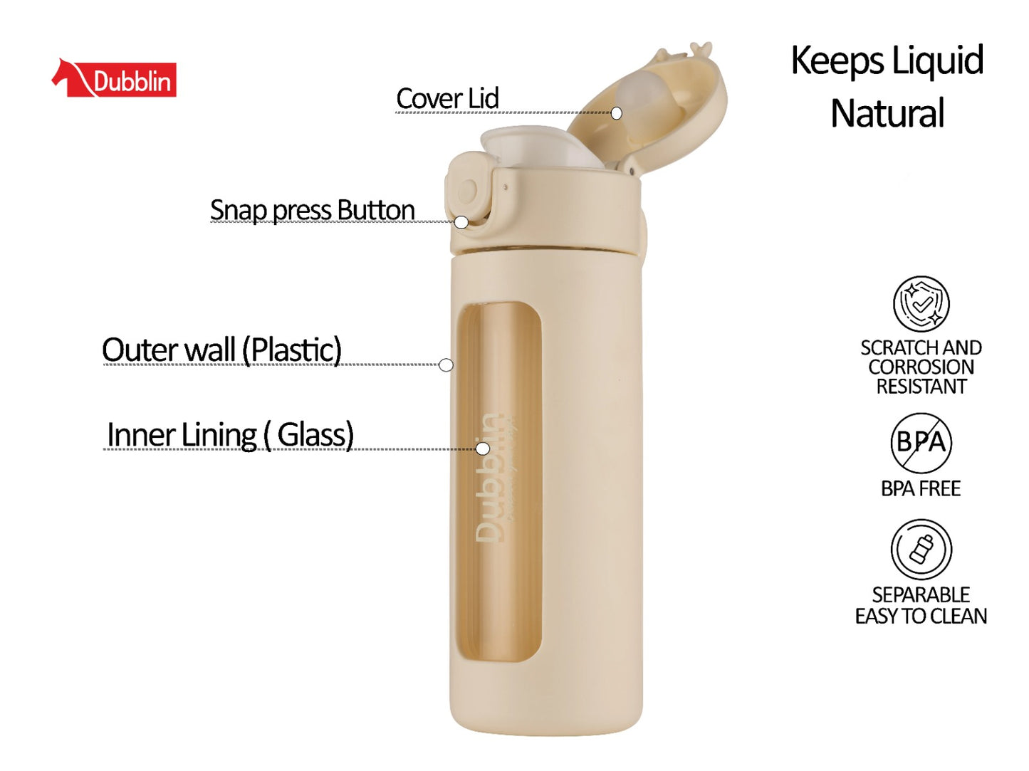 Dubblin Bling 360ml Borosilicate Glass Bottle with Strainer
