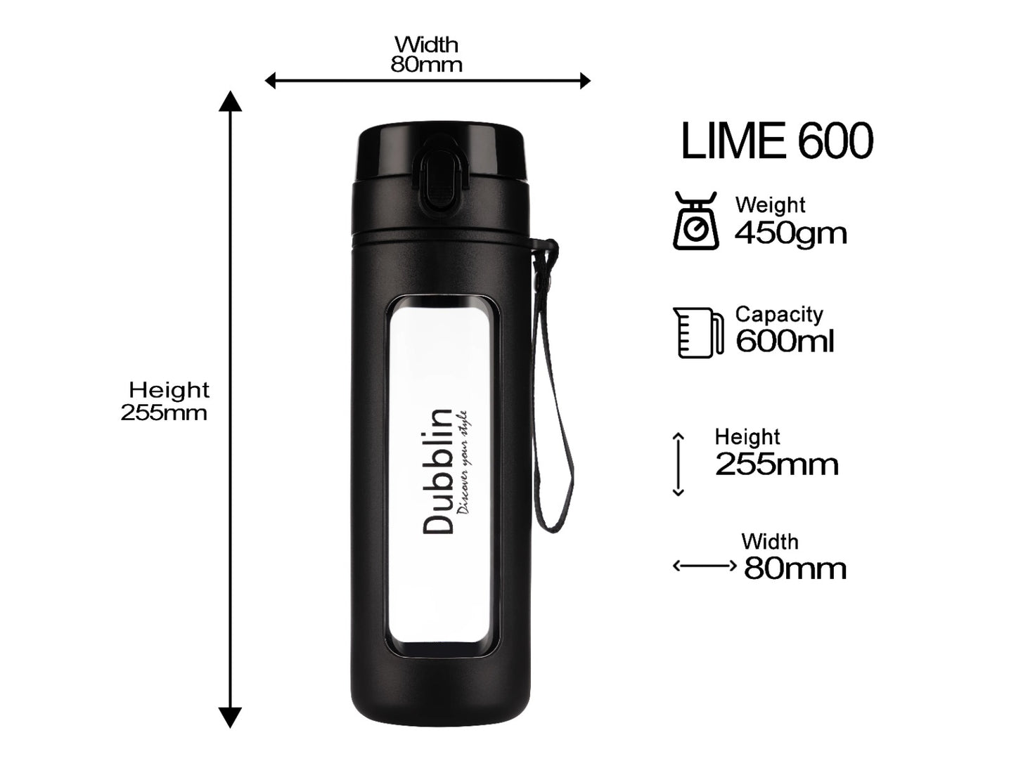 Dubblin Lime 600 Borosilicate Glass Bottle