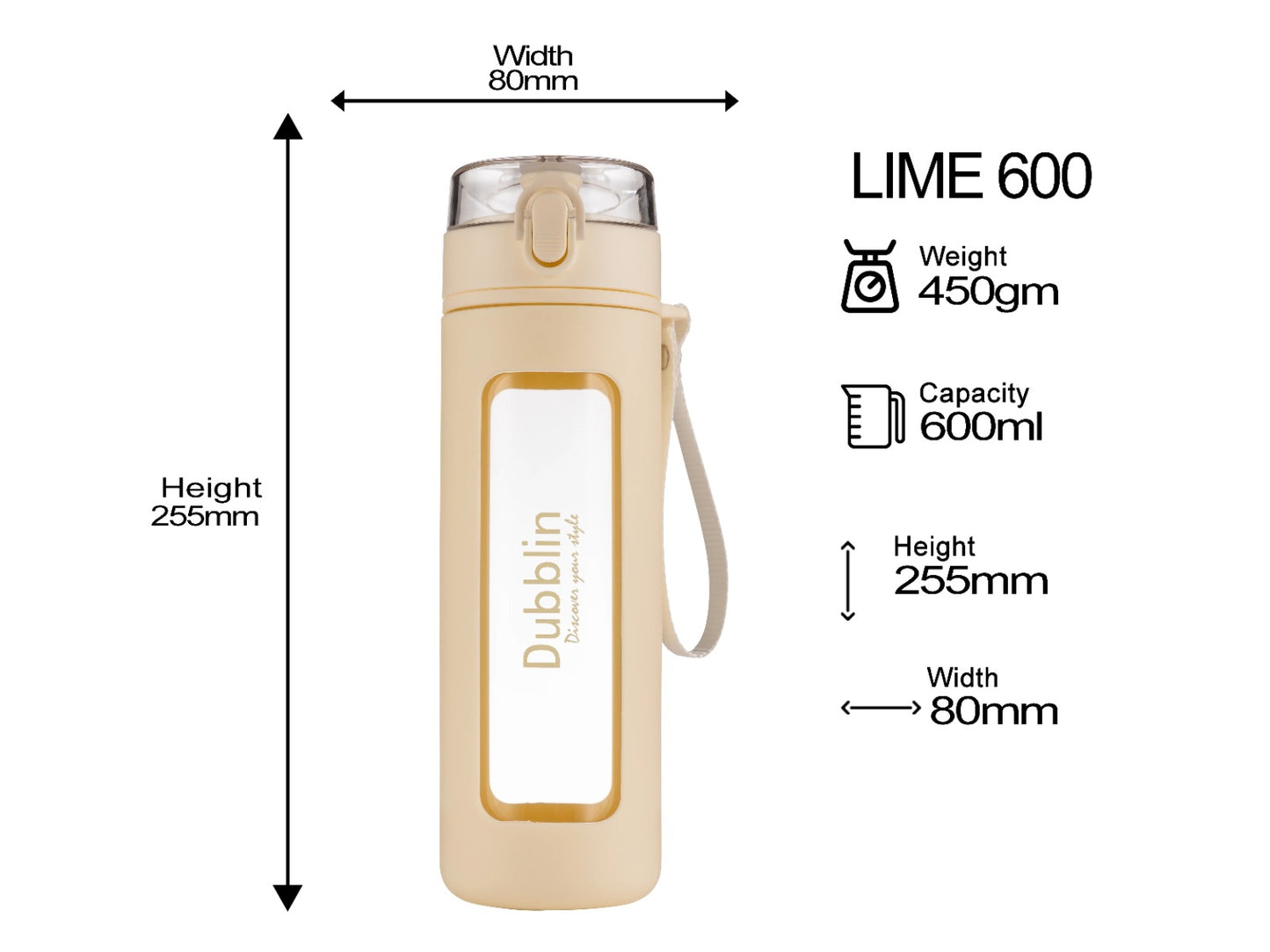 Dubblin Lime 600 Borosilicate Glass Bottle