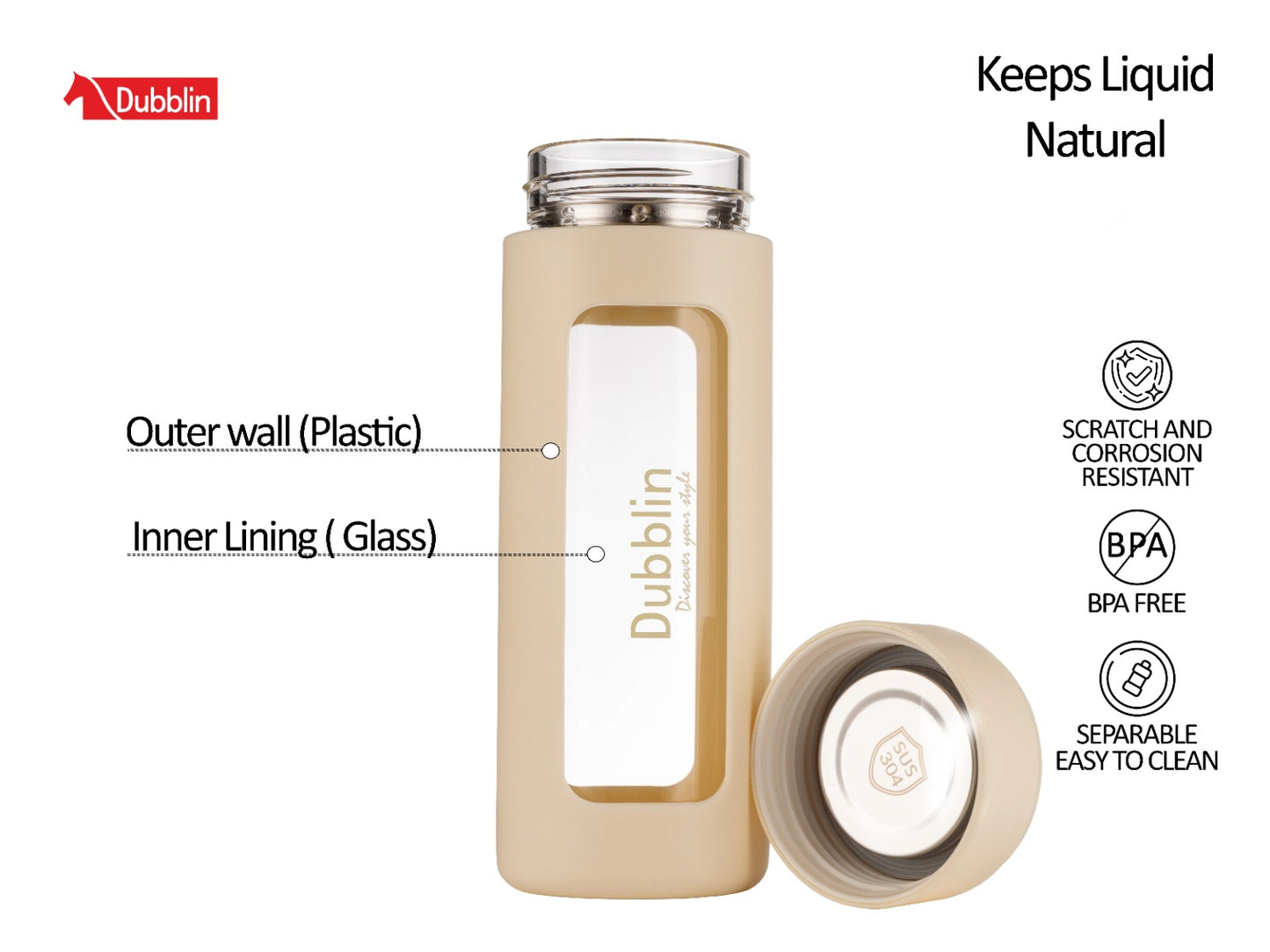 Dubblin Leo 460 Borosilicate Glass Bottle with Inside Strainer