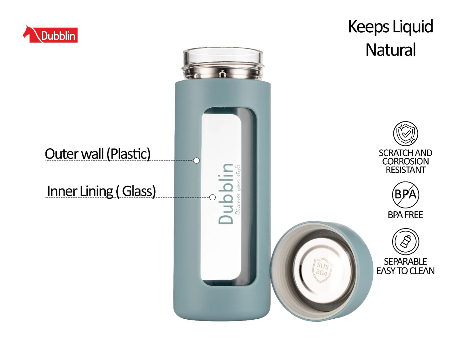 Dubblin Leo 460 Borosilicate Glass Bottle with Inside Strainer