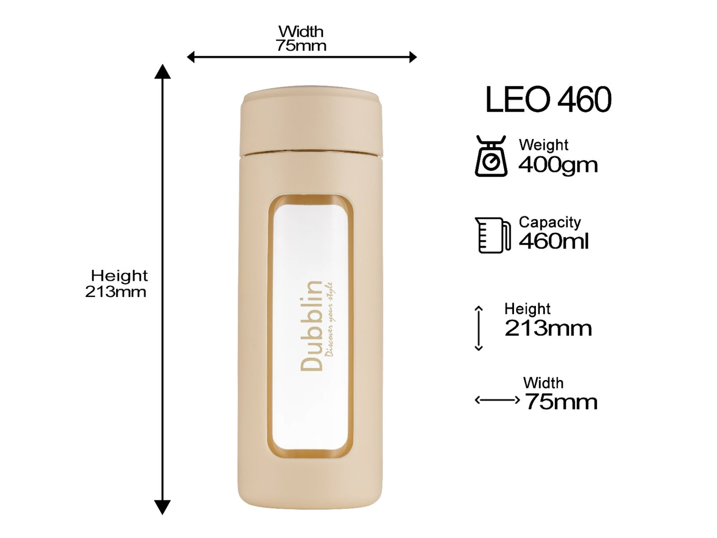 Dubblin Leo 460 Borosilicate Glass Bottle with Inside Strainer