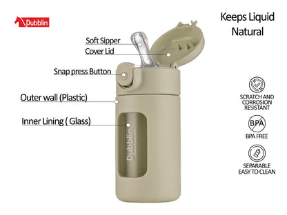 Dubblin Bling 240ml Borosilicate Glass Bottle with Straw Sipper