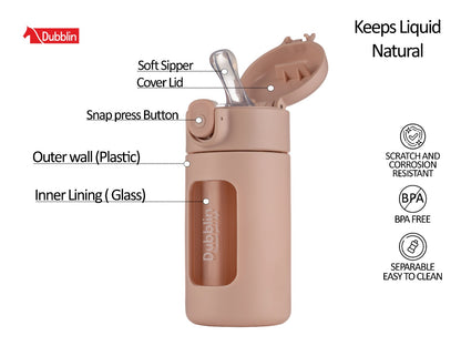 Dubblin Bling 240ml Borosilicate Glass Bottle with Straw Sipper