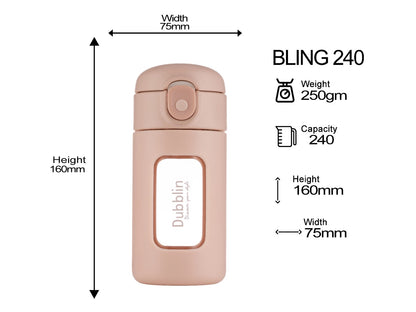 Dubblin Bling 240ml Borosilicate Glass Bottle with Straw Sipper