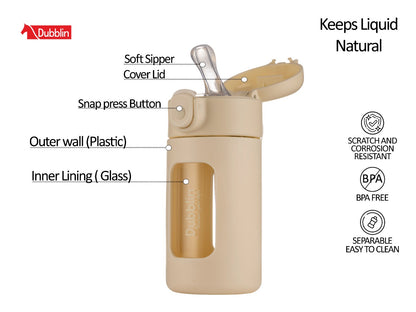 Dubblin Bling 240ml Borosilicate Glass Bottle with Straw Sipper
