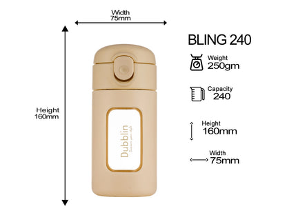 Dubblin Bling 240ml Borosilicate Glass Bottle with Straw Sipper