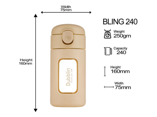 Dubblin Bling 240ml Borosilicate Glass Bottle with Straw Sipper