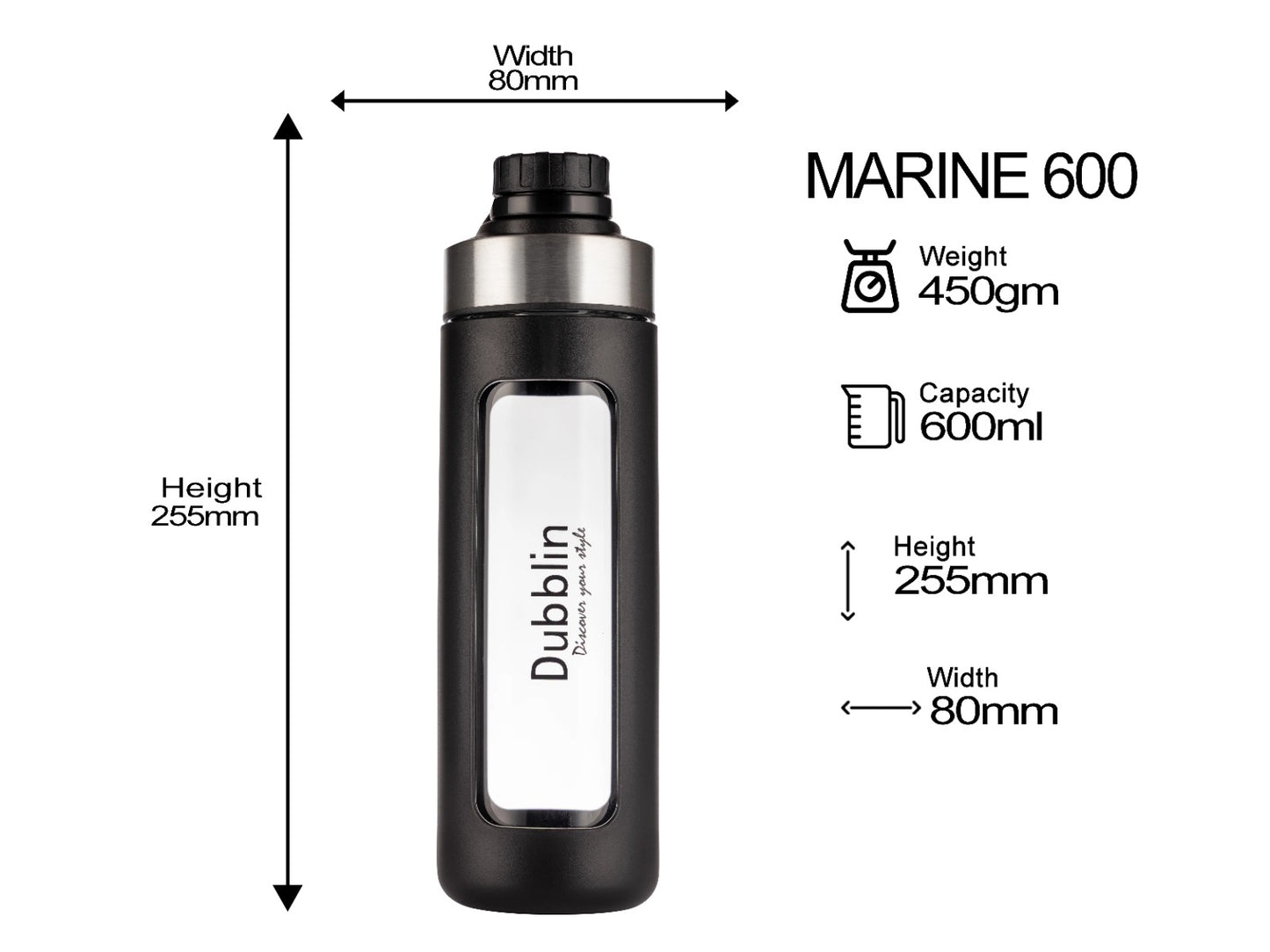 Dubblin Marine 600ml Borosilicate Glass Bottle