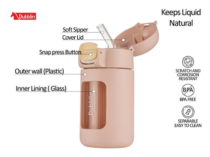 Dubblin Congo 330ml Borosilicate Glass Bottle with Straw Sipper